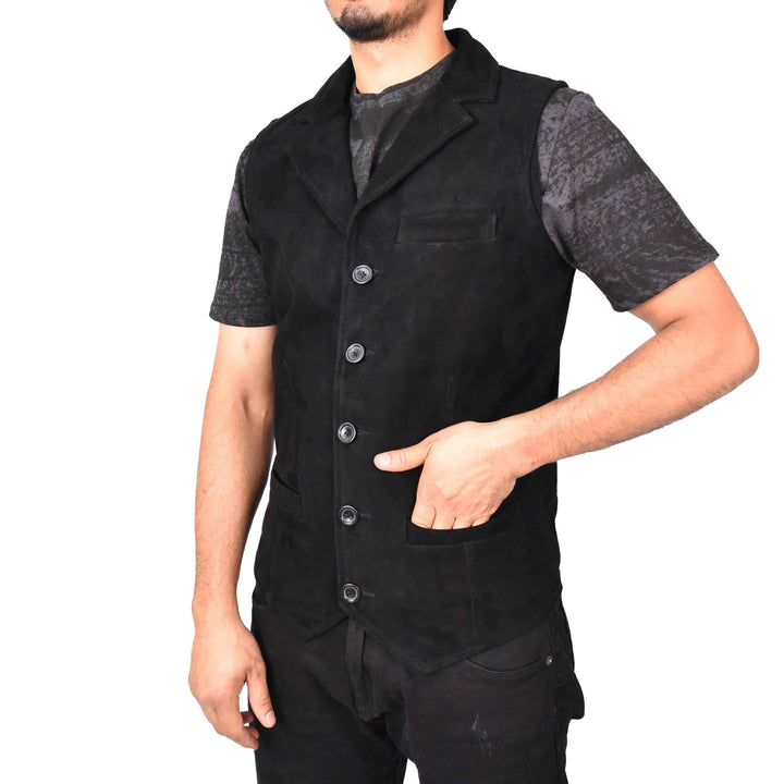 Men Suede Leather Vest, Real Suede Leather Western Cowboy Vest, Men's Black Suede Cowboy Vest, Suede Leather Vest For Men Black Suede Vest