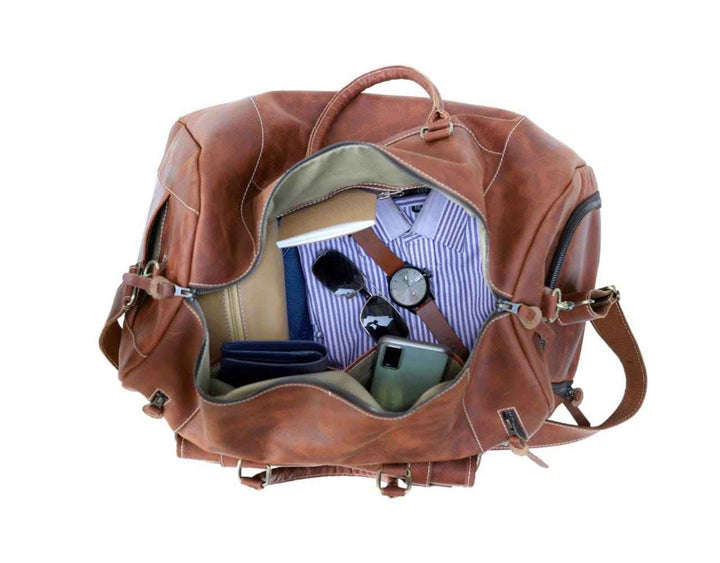 Full Grain Leather Duffle Bag: Personalized Travel Holdall, Gym Weekender