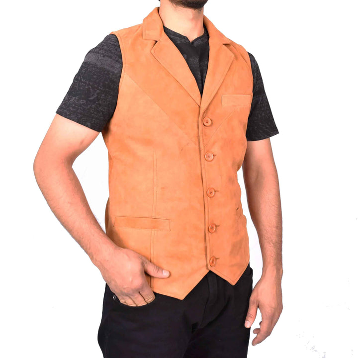 Men's Blazer Style Suede Leather Waistcoat Gents Vests, Real Suede Leather Western Cowboy Vest, Men's Brown Suede Vest, Suede Leather Vest