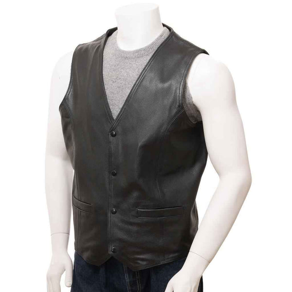 Black leather vest men, men's black leather waistcoat, genuine handmade leather vest for men, sleeveless leather vest men gift for him
