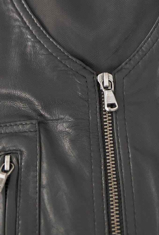 Mens Handmade Black Vintage Biker Vest, Genuine Sheepskin Hunting Café Racer Vest, Real Lambskin Casual Motorcycle Vest, Slim Leather Vest