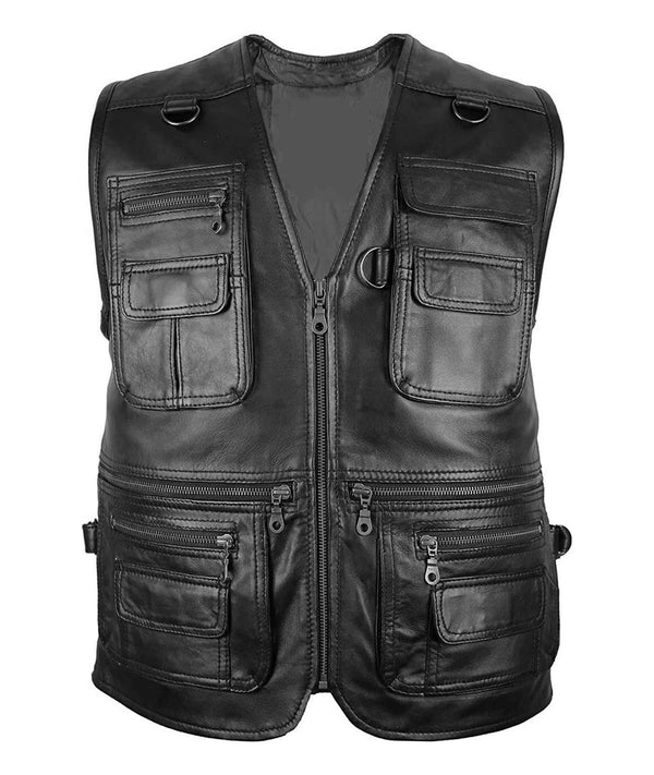 Men Hunter vest real leather, Multipacket Vest, Riding Casual Leather Vest, Handmade Leather Vest Men's Hunting Fishing & Biker Waistcoat