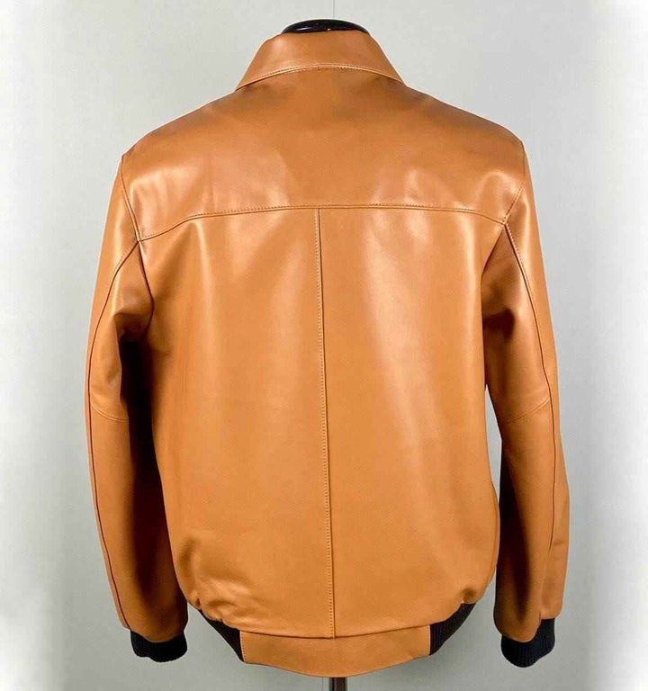 Handmade Men's Leather Bomber Jacket Lambskin Casual Tan Brown Leather Biker Jacket Vintage Leather Winter Jacket, Motorcycle Biker Jacket