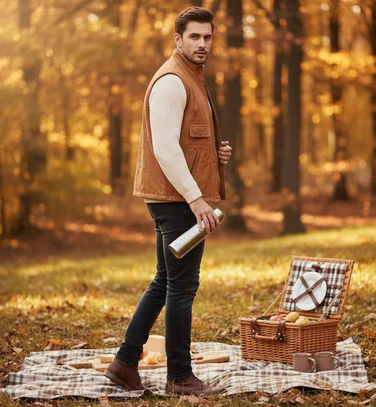 Men Classic Motorcycle Brown Leather Vest, Motorcycle Vest, Leather Jacket Men, Hunting Fishing Vest, Handmade Genuine Leather Custom Vest