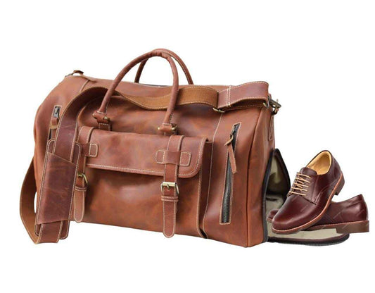 Full Grain Leather Duffle Bag: Personalized Travel Holdall, Gym Weekender