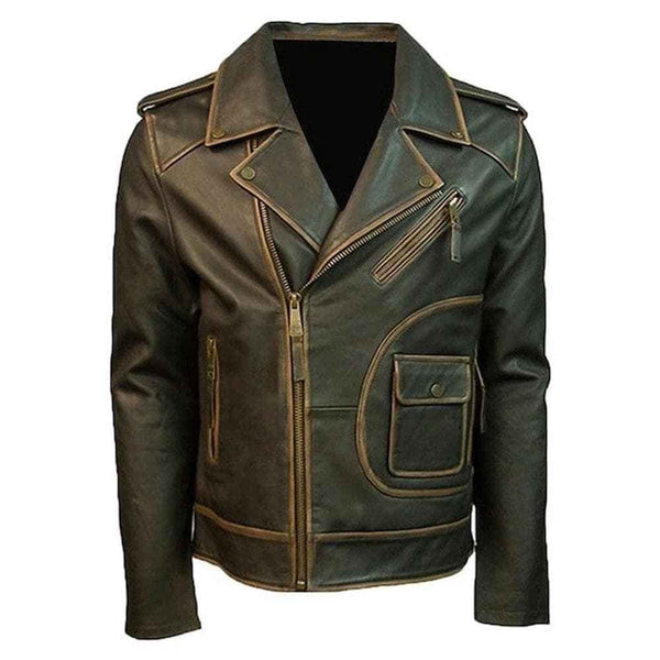 Men's Brown Handmade Distressed Leather Jacket Biker Motorcycle Jackets , Genuine Cowhide Leather Retro Style Streetwear Winter Jackets