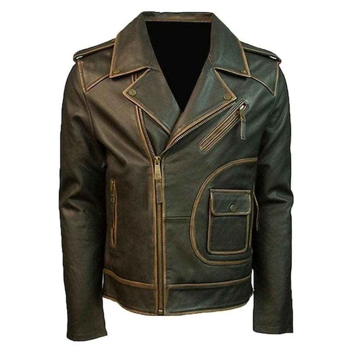 Men's Brown Handmade Distressed Leather Jacket Biker Motorcycle Jackets , Genuine Cowhide Leather Retro Style Streetwear Winter Jackets