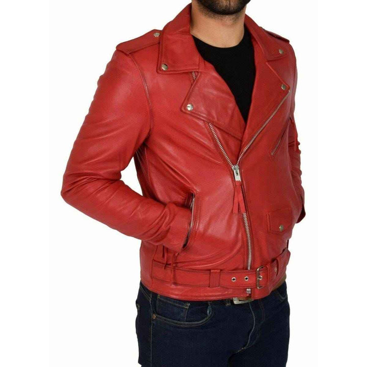 Custom Red Lambskin Motorcycle Biker Slim Fit Leather Jacket for Men | Vintage Style Customized Leather Jacket | Gift for him & Friends