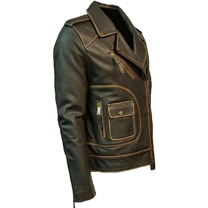 Men's Brown Handmade Distressed Leather Jacket Biker Motorcycle Jackets , Genuine Cowhide Leather Retro Style Streetwear Winter Jackets