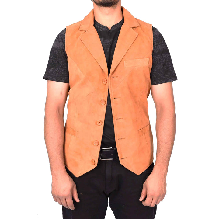 Men's Blazer Style Suede Leather Waistcoat Gents Vests, Real Suede Leather Western Cowboy Vest, Men's Brown Suede Vest, Suede Leather Vest
