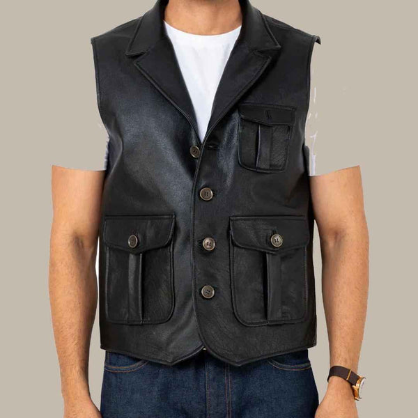 Mens High Quality Cowhide Motorbike Leather Vest Cowboy Horse Riding Fishing Hunting Leather Vest Steampunk Vintage Vest, Gift For Him & Dad