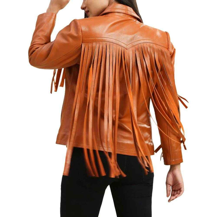 Women's Brown Genuine Lambskin Leather Fringe Jacket, Western Style Black Leather Fringed Jacket For Women, Festival Jacket, Christmas Gift