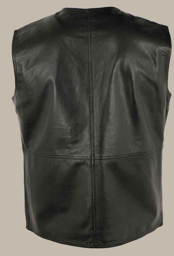 Mens Handmade Black Vintage Biker Vest, Genuine Sheepskin Hunting Café Racer Vest, Real Lambskin Casual Motorcycle Vest, Slim Leather Vest