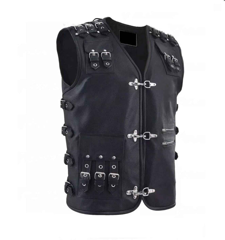 Real Leather Studded Biker Vest for Men – Heavy Duty with Buckles, Handmade Cow Leather Motorcycle Vest, Antique Brass Clasp, Biker Gift