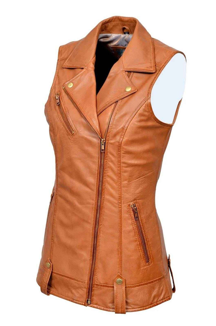 Luxury New Ladies Biker Waistcoat Tan Real Nappa Leather Casual Style Design | Real Leather Biker Vest | Women's Leather Vest | Gift for her