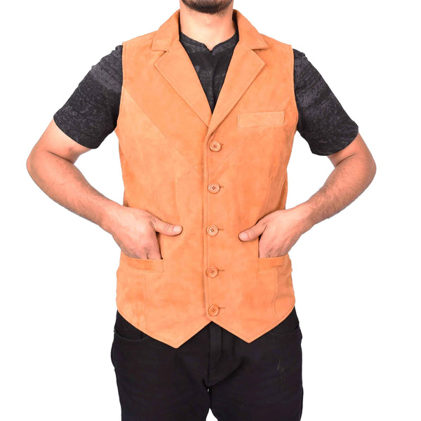 Men's Blazer Style Suede Leather Waistcoat Gents Vests, Real Suede Leather Western Cowboy Vest, Men's Brown Suede Vest, Suede Leather Vest