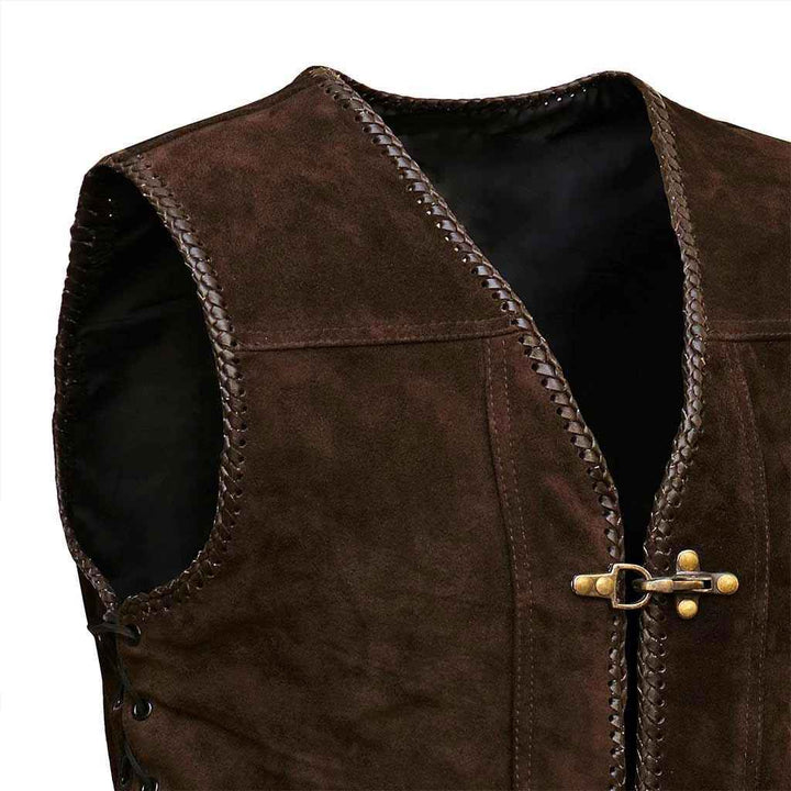 Handmade Men's Genuine Suede Leather Cowboy Heavy Zipper Buckled Rocker Biker Motorcycle Vintage Winter Waistcoat Antique Gifts For Bikers