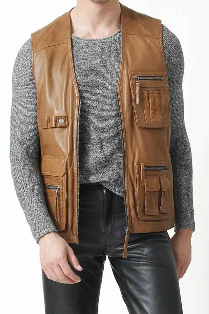 Men Classic Motorcycle Brown Leather Vest, Motorcycle Vest, Leather Jacket Men, Hunting Fishing Vest, Handmade Genuine Leather Custom Vest