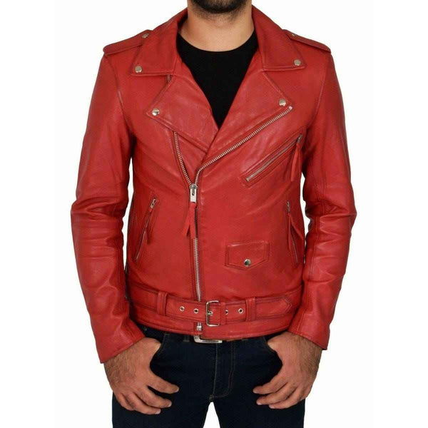 Custom Red Lambskin Motorcycle Biker Slim Fit Leather Jacket for Men | Vintage Style Customized Leather Jacket | Gift for him & Friends