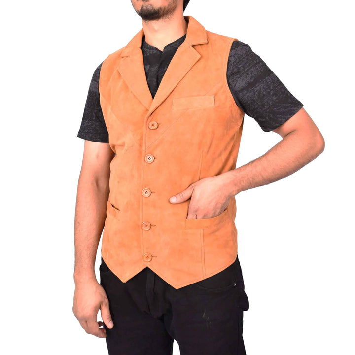 Men's Blazer Style Suede Leather Waistcoat Gents Vests, Real Suede Leather Western Cowboy Vest, Men's Brown Suede Vest, Suede Leather Vest