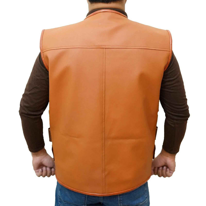 Men Genuine Leather Western Sleeveless Vest Brown leather men's vest, Leather Riding Vest, Hunting Fishing, Motorcycle Vest, Vest For Dad