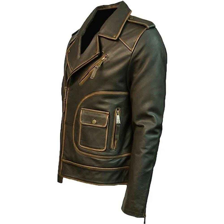 Men's Brown Handmade Distressed Leather Jacket Biker Motorcycle Jackets , Genuine Cowhide Leather Retro Style Streetwear Winter Jackets