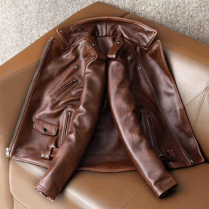 Handmade Mens Leather Jacket Lambskin Casual Brown Winter Leather Biker Jacket Vintage Leather Jacket, Motorcycle Biker Jacket, Party Jacket