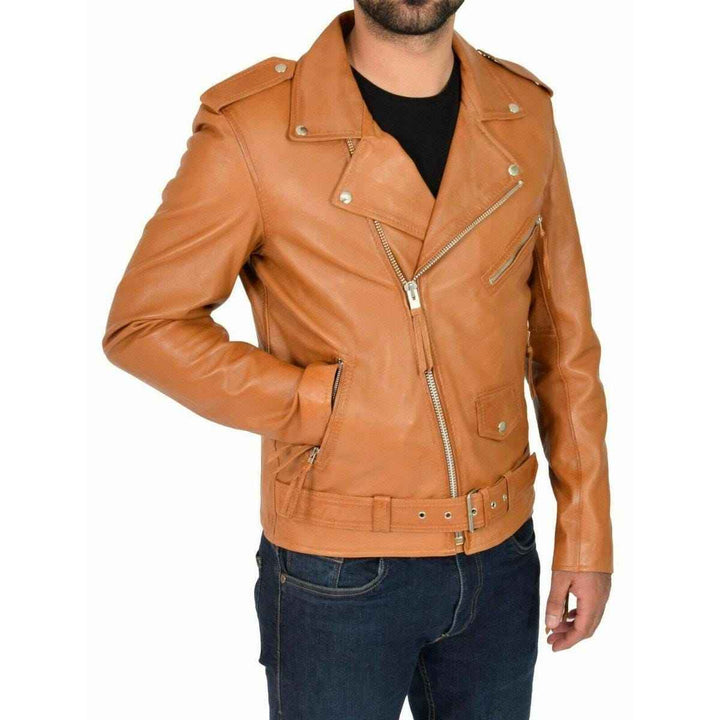 Men's Handmade Motorcycle Vintage Café Racer Biker Tan Brown Real Leather Jacket, Antique Motorcycle Real Leather Jacket, Biker Club Jacket