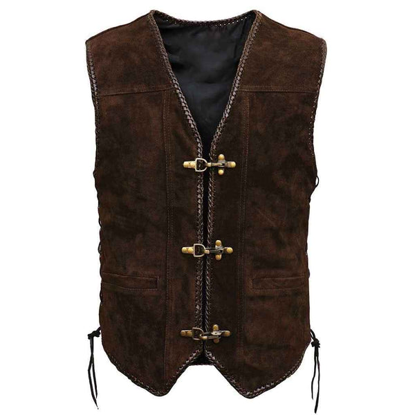 Handmade Men's Genuine Suede Leather Cowboy Heavy Zipper Buckled Rocker Biker Motorcycle Vintage Winter Waistcoat Antique Gifts For Bikers