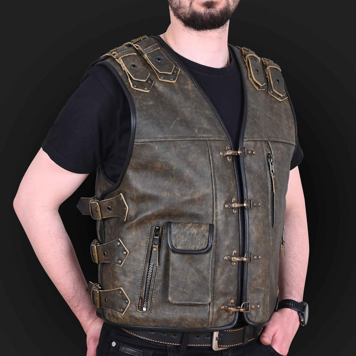 Handmade Men's Genuine Cow Leather Heavy Buckled Rocker Biker Motorcycle Vintage Waistcoat Vest Antique Gifts For Bikers, Gift For Him & Dad