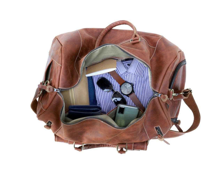 Full Grain Leather Duffle Bag: Personalized Travel Holdall, Gym Weekender