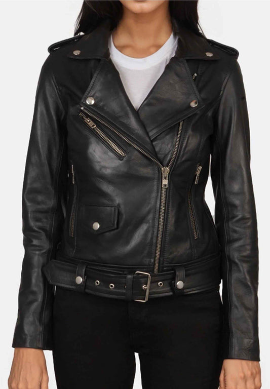 Women's Black Leather Jacket-Genuine Sheepskin Leather Jacket For Ladies-Women's Motorcycle Leather Jacket-Winter Leather Jacket For Women