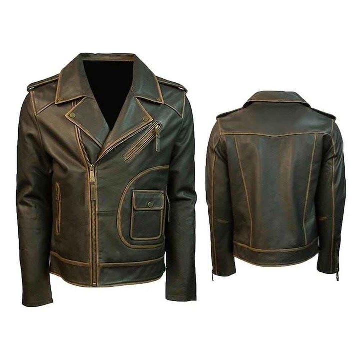 Men's Brown Handmade Distressed Leather Jacket Biker Motorcycle Jackets , Genuine Cowhide Leather Retro Style Streetwear Winter Jackets