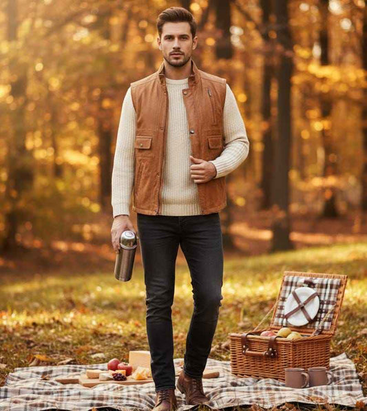 Men Classic Motorcycle Brown Leather Vest, Motorcycle Vest, Leather Jacket Men, Hunting Fishing Vest, Handmade Genuine Leather Custom Vest