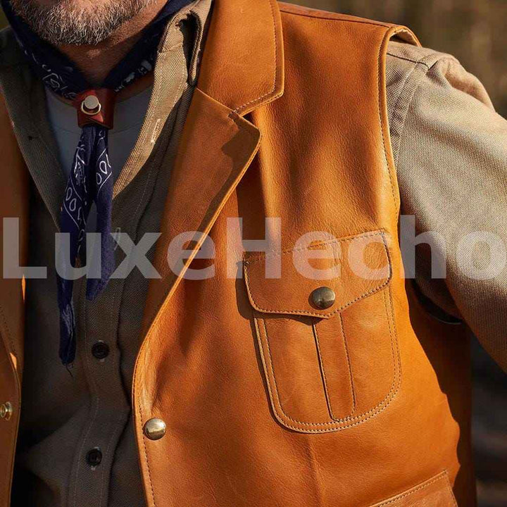 Men Classic Motorcycle Brown Leather Vest, Motorcycle Vest, Leather Jacket Men, Hunting Fishing Vest, Handmade Genuine Leather Custom Vest