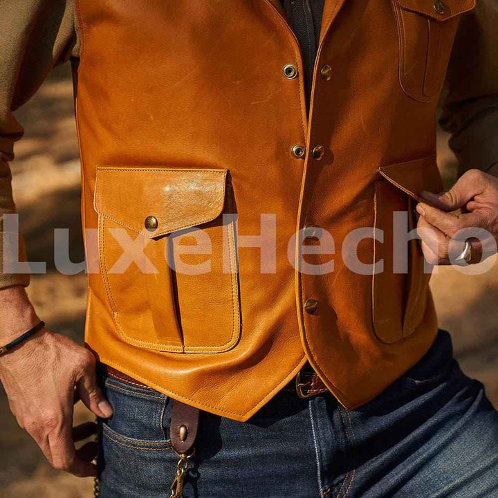 Men Classic Motorcycle Brown Leather Vest, Motorcycle Vest, Leather Jacket Men, Hunting Fishing Vest, Handmade Genuine Leather Custom Vest
