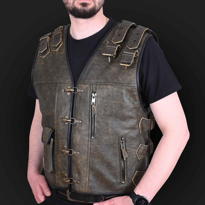 Handmade Men's Genuine Cow Leather Heavy Buckled Rocker Biker Motorcycle Vintage Waistcoat Vest Antique Gifts For Bikers, Gift For Him & Dad