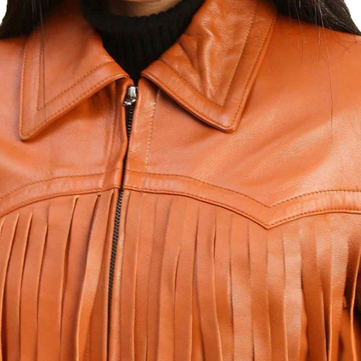 Women's Brown Genuine Lambskin Leather Fringe Jacket, Western Style Black Leather Fringed Jacket For Women, Festival Jacket, Christmas Gift
