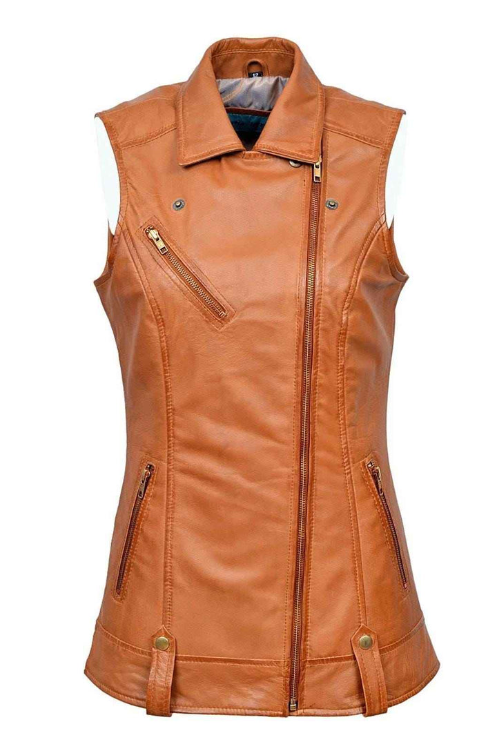 Luxury New Ladies Biker Waistcoat Tan Real Nappa Leather Casual Style Design | Real Leather Biker Vest | Women's Leather Vest | Gift for her