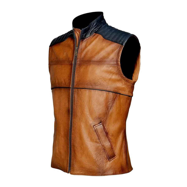 Mens Leather Vest - Lamb Soft Leather Vest - Brown Leather Vest - Winter Leather Vest - Soft Sheepskin Vest-Slim Fit-Unique Gift for Him