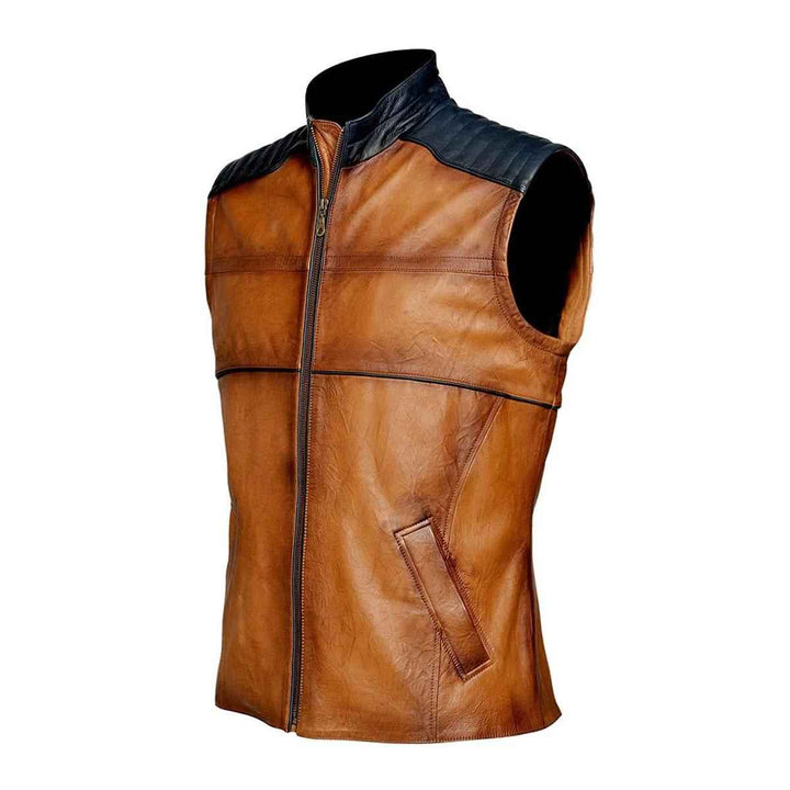 Mens Leather Vest - Lamb Soft Leather Vest - Brown Leather Vest - Winter Leather Vest - Soft Sheepskin Vest-Slim Fit-Unique Gift for Him