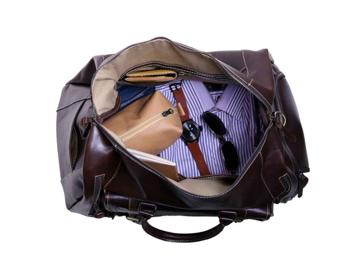 Full grain leather duffle bag men Genuine leather weekender bag brown Leather hold all Overnight travel bag Personalized gift for him duffel