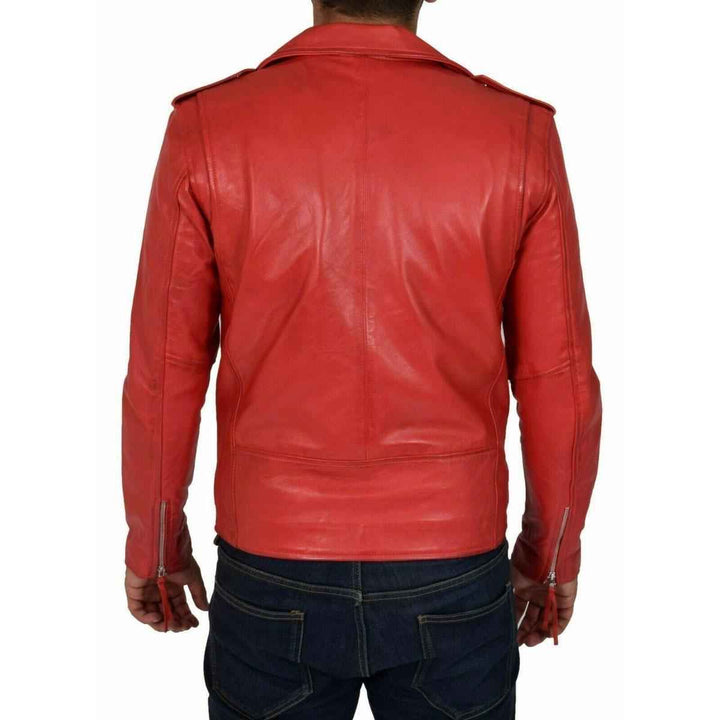 Custom Red Lambskin Motorcycle Biker Slim Fit Leather Jacket for Men | Vintage Style Customized Leather Jacket | Gift for him & Friends