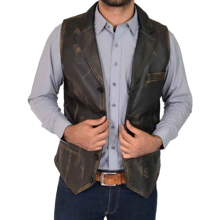 Genuine Cowhide Leather Western Sleeveless Vest Black Waxed leather men's vest, Leather Riding Vest, Motorcycle Vest, Leather Vest For Dad