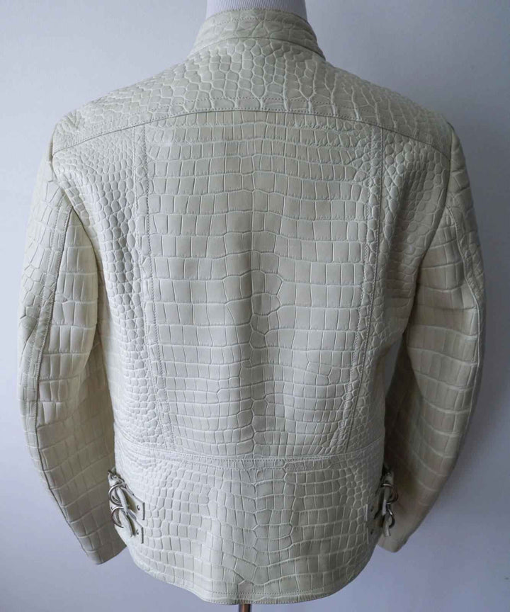 Crocodile Embossed Leather Jacket Mens White Leather Jacket Crocodile Print Jacket Alligator Embossed Luxury Leather Motorcycle Jacket